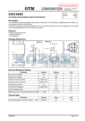 GSC4800 datasheet - N-CHANNEL ENHANCEMENT MODE POWER MOSFET