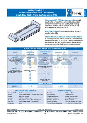 890-012 datasheet - Nanominiature Connectors Single Row Right Angle Surface Mount PCB