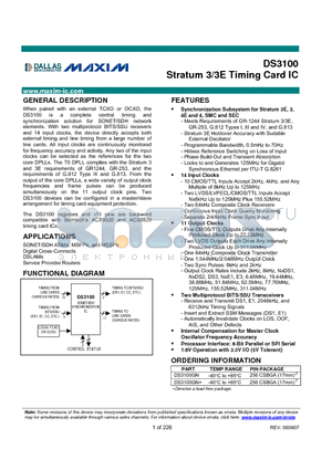 DS3100GN datasheet - Stratum 3/3E Timing Card IC