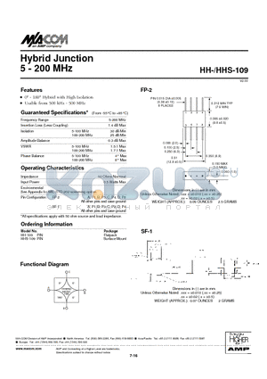 HHS-109PIN datasheet - Hybrid Junction 5 - 200 MHz