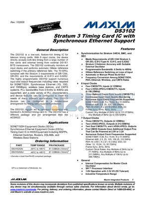 DS3102GN datasheet - Stratum 3 Timing Card IC with Synchronous Ethernet Support
