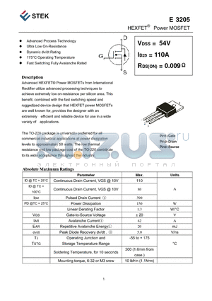 E3205 datasheet - HEXFET Power MOSFET