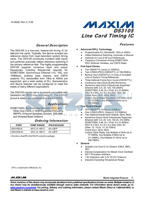 DS3105 datasheet - Line Card Timing IC