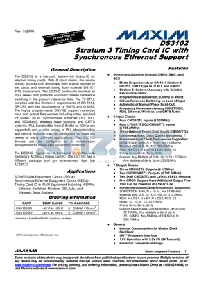 DS3102_08 datasheet - Stratum 3 Timing Card IC with Synchronous Ethernet Support