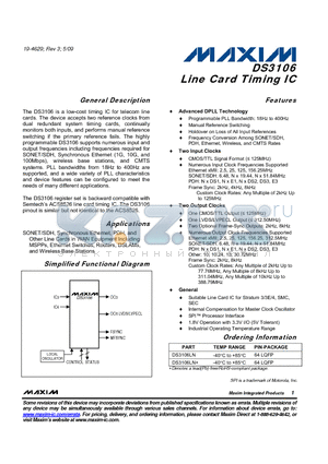 DS3106LN datasheet - Line Card Timing IC