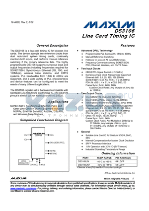 DS3106LN+ datasheet - Line Card Timing IC
