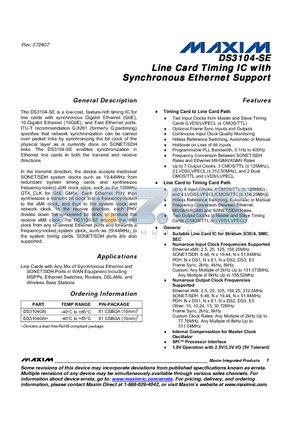 DS3104GN+ datasheet - Line Card Timing IC with Synchronous Ethernet Support