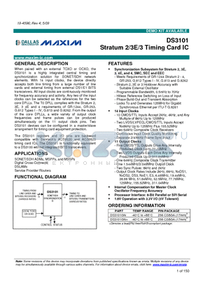 DS3101GN+ datasheet - Stratum 2/3E/3 Timing Card IC