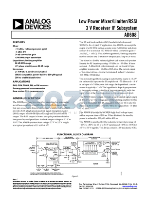 AD608ARZ-RL datasheet - Low Power Mixer/Limiter/RSSI 3 V Receiver IF Subsystem