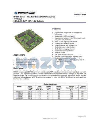 HHS60ZB datasheet - HHS60 Series . 60A Half-Brick DC/DC Converter 48V Input 3.3V, 2.5V, 1,8V, 1.5V, 1.2V Outputs