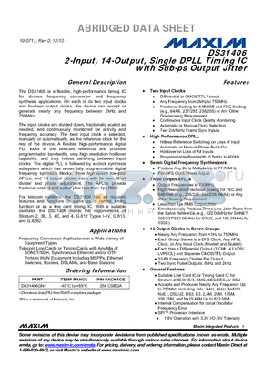 DS31406GN+ datasheet - 2-Input, 14-Output, Single DPLL Timing IC with Sub-ps Output Jitter