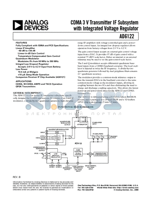 AD6122ARS datasheet - CDMA 3 V Transmitter IF Subsystem with Integrated Voltage Regulator