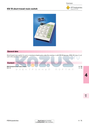 KN19 datasheet - Short-travel main switch