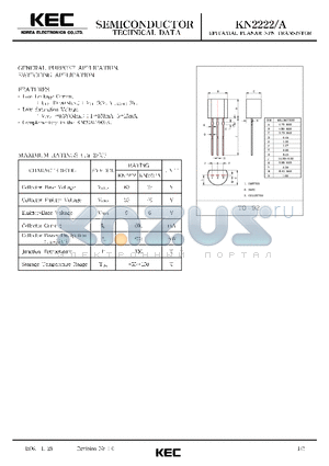 KN2222 datasheet - EPITAXIAL PLANAR NPN TRANSISTOR (GENERAL PURPOSE, SWITCHING)