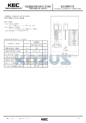 KN2907 datasheet - EPITAXIAL PLANAR NPN TRANSISTOR (GENERAL PURPOSE, SWITCHING)