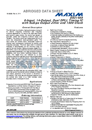 DS31408GN datasheet - 8-Input, 14-Output, Dual DPLL Timing IC with Sub-ps Output Jitter and 1588 Clock