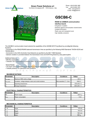 GSCB6-C datasheet - RS485 & CANBUS communication interface board.