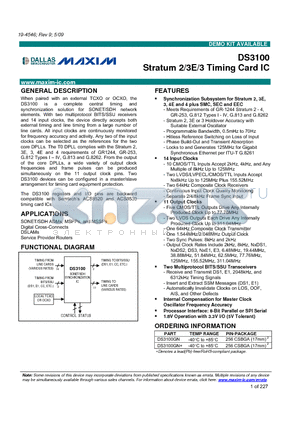 DS3100GN+ datasheet - Stratum 2/3E/3 Timing Card IC