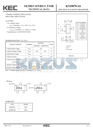 KN2907AS datasheet - EPITAXIAL PLANAR PNP TRANSISTOR