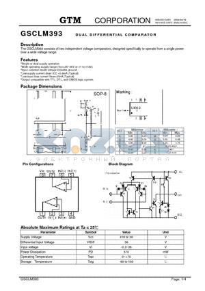 GSCLM393 datasheet - DUAL DIFFERENTIAL COMPARATOR