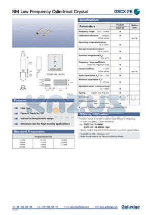 GSCX2615360 datasheet - SM Low Frequency Cylindrical Crystal