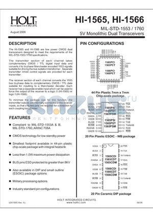 HI-1565CDM datasheet - 5V Monolithic Dual Transceivers