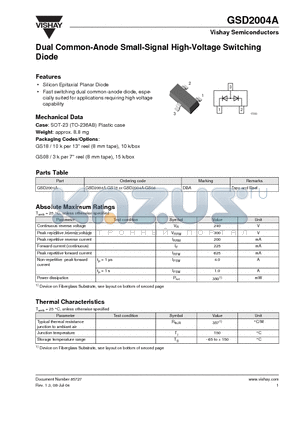 GSD2004A-GS18 datasheet - Dual Common-Anode Small-Signal High-Voltage Switching Diode