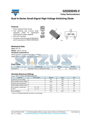 GSD2004S-V datasheet - Dual In-Series Small-Signal High-Voltage Switching Diode