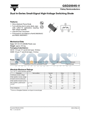 GSD2004S-V-GS08 datasheet - Dual In-Series Small-Signal High-Voltage Switching Diode