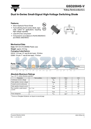 GSD2004S-V-GS18 datasheet - Dual In-Series Small-Signal High-Voltage Switching Diode
