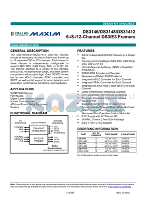 DS3148N datasheet - 6-/8-/12-Channel DS3/E3 Framers