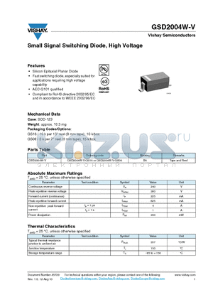 GSD2004W-V datasheet - Small Signal Switching Diode, High Voltage