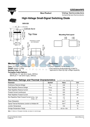 GSD2004WS datasheet - High-Voltage Small-Signal Switching Diode