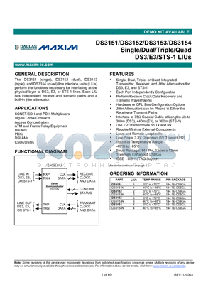 DS3151N datasheet - Single/Dual/Triple/Quad DS3/E3/STS-1 LIUs