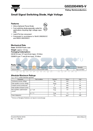 GSD2004WS-GS08 datasheet - Small Signal Switching Diode, High Voltage