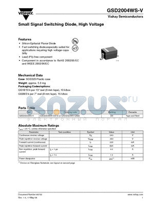 GSD2004WS-GS18 datasheet - Small Signal Switching Diode, High Voltage