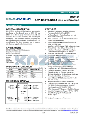 DS3150QN datasheet - 3.3V, DS3/E3/STS-1 Line Interface Unit