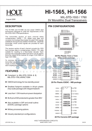HI-1566PCIF datasheet - 5V Monolithic Dual Transceivers
