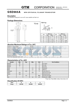 GSD965A datasheet - NPN EPITAXIAL PLANAR TRANSISTOR