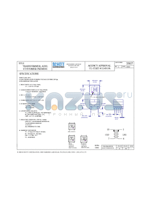 33817 datasheet - TRANSFORMER, ADSL CUSTOMER PREMISE