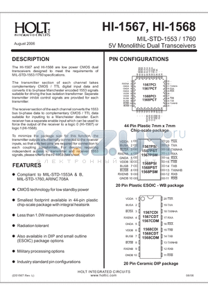 HI-1567CDI datasheet - 5V Monolithic Dual Transceivers