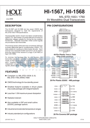 HI-1567CDI datasheet - 5V Monolithic Dual Transceivers