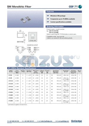 GSF-71 datasheet - SM Monolithic Filter