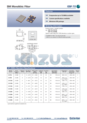 GSF-72 datasheet - SM Monolithic Filter