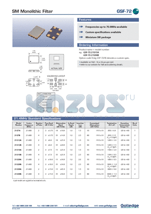 GSF-7221S15B datasheet - SM Monolithic Filter