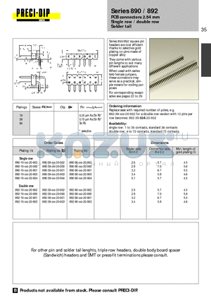 890-39-024-20-902 datasheet - PCB connectors 2.54 mm Single row / double row Solder tail