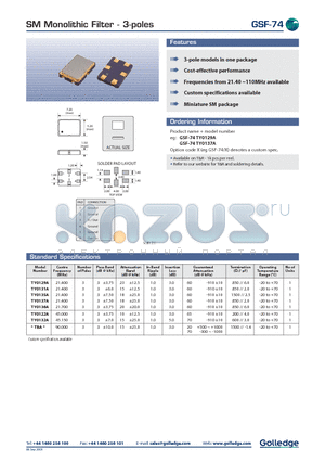 GSF-74TY0137A datasheet - SM Monolithic Filter 3 poles