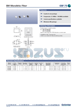 GSF-7545S15B datasheet - SM Monolithic Filter