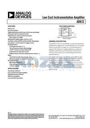 AD622AR datasheet - Low Cost Instrumentation Amplifier