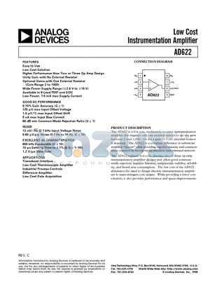 AD622AR-REEL7 datasheet - Low Cost Instrumentation Amplifier